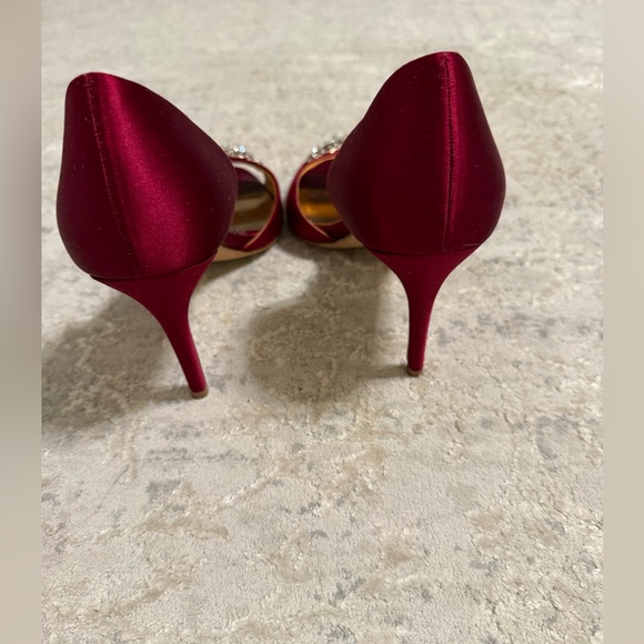 Badgley Mischka Burgundy Satin Peep-Toe Heels with Crystal embellishment - Picture 2 of 13